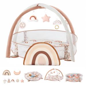 Crisschirs 6-in-1 XL Large Baby Gym & Ball Pit, Play Mat & Play Gym, Combination Baby Activity Gym with Milestone Cards for Sensory Exploration and Motor Skill Development, Balls are not Included (Brown)