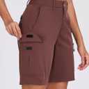 Oalka Women's Hiking Cargo Shorts Bermuda Camping 9" Shorts | Lightweight Quick Dry Golf Shorts With Zipper Pockets, Breathable Athletic Summer Button Elastic Waistband Shorts For Women (Brown, L)