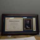 GraduationMall 11x22 Cherry Diploma Frame with Tassel Holder and Picture for 8.5x11 Certificate 5x7 Photo,Tempered Glass,Navy Blue over Gold Mat