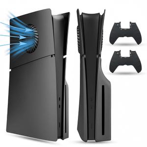 PEYANZ Faceplate Cover Compatible with PlayStation 5 Slim (Disc Edition) - Protective ABS Shell, Scratch-Resistant Matte Surface, Easy Installation, Includes 2 Silicone Covers (Black+)