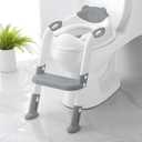 Potty Training Seat SKYROKU Potty Training Toilet with Step Stool Ladder, for Kids Boys Girls Toddlers - Comfortable Safe Potty Seat with Anti-Slip Pads Ladder Grey
