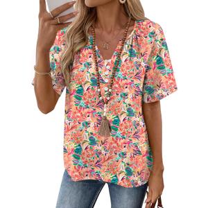 Rapbin Women's Summer Boho Tops Casual Short Sleeve Blouses Button Down Shirts 2026 Beach Vacation Clothes, Hawaiian Print, XX-Large