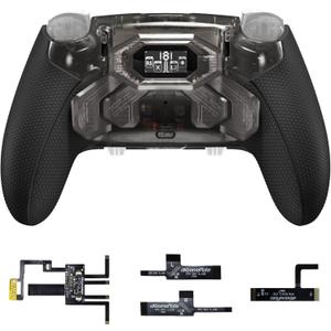 eXtremeRate Beyond Back Paddles Kit for PS5 Edge Controller, OLED Display, Redesigned Ergonomic Rubberized Grips Bottom Shell, Remappable 4 Back Buttons Set for PS5 Edge Controller - Clear & Black