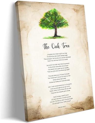 Lnzinro The Oak Tree Poem Wall Art Prints Framed Inspirational Quotes Poster Vintage Poetry Canvas Motivational Pictures for Living Room Wall Decor 12x18 inches