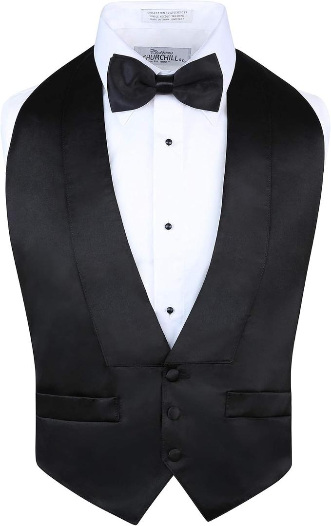 S.H. Churchill & Co. Men's Satin Backless Vest & Bow Tie Set Black Size 2XL (Adjustable)