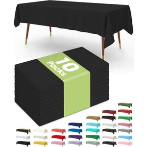 Pureegg Plastic Table Cloth Disposable 10 Pack, 54 x 108 Inch Table Cloths, Halloween Party Decorations, Summerween Decor, Halloween Tablecloths, Rectangle, Plastic Cover, Leakproof & Sturdy, Black