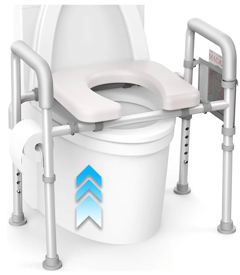 Agrish Raised Toilet Seat with Handles - FSA/HSA Eligible Cozy Padded Elevated Medical Toilet Seat Risers for Seniors, 350lb Adjustable Handicap Toilet Riser - Gray