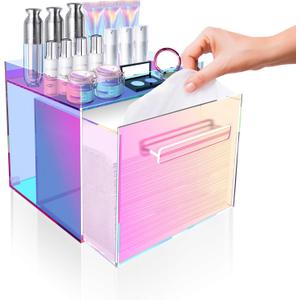 GRETJOB Disposable Facial Towel Storage Box Rainbow, Acrylic Facial Container Compatible with Clean Skin Face Towel XL Wall-Mounted Organizer with Drawer
