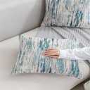 Lumbar Pillow Covers 12x20 Inch Set of 2 - Chenille & Jacquard Textured Cushion Covers with Abstract Striped Design - Modern Coastal Decor in Cream Beige & Teal Ombre