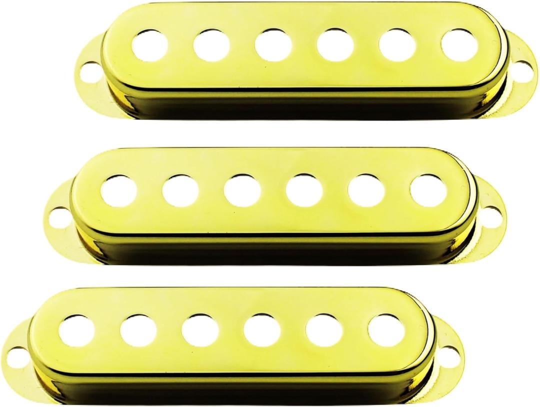 Guyker 3Pcs Single Coil Guitar Pickup Covers (52mm Pole Spacing), Copper Pickup Mounting Ring Set Guitar Accessories Replacement Part, (PS001, Gold)