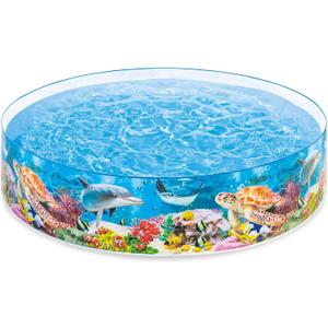 Intex Deep Sea Blue 8 Feet x 18 Inch SnapSet Instant Round Plastic Above Ground Swimming Kiddie Pool for Ages 3 Years and Up, Blue