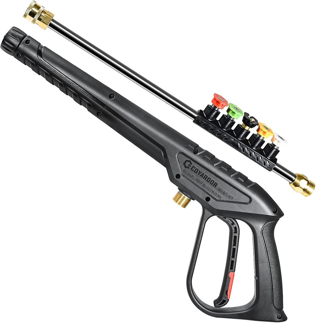 Pressure Washer Gun 3600 PSI with Extension Wand, Nozzle Holder & 5 Spray Tips, M22-14mm Fitting, Replacement for Ryobi, Karcher, Honda, Greenworks, Briggs & Stratton, Gas Power Washer (Black)