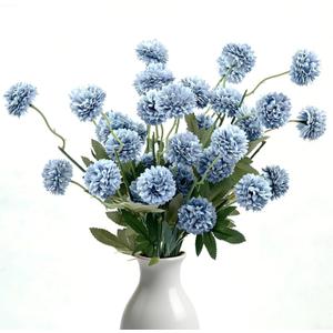 8pcs Blue Fake Flowers Silk Pompon Mum Artificial Flowers,Mini Artificial Chrysanthemums with Stems,Faux Flowers For Vase,for Wedding Centerpieces, flower arrangements, vase fillers, and home decor