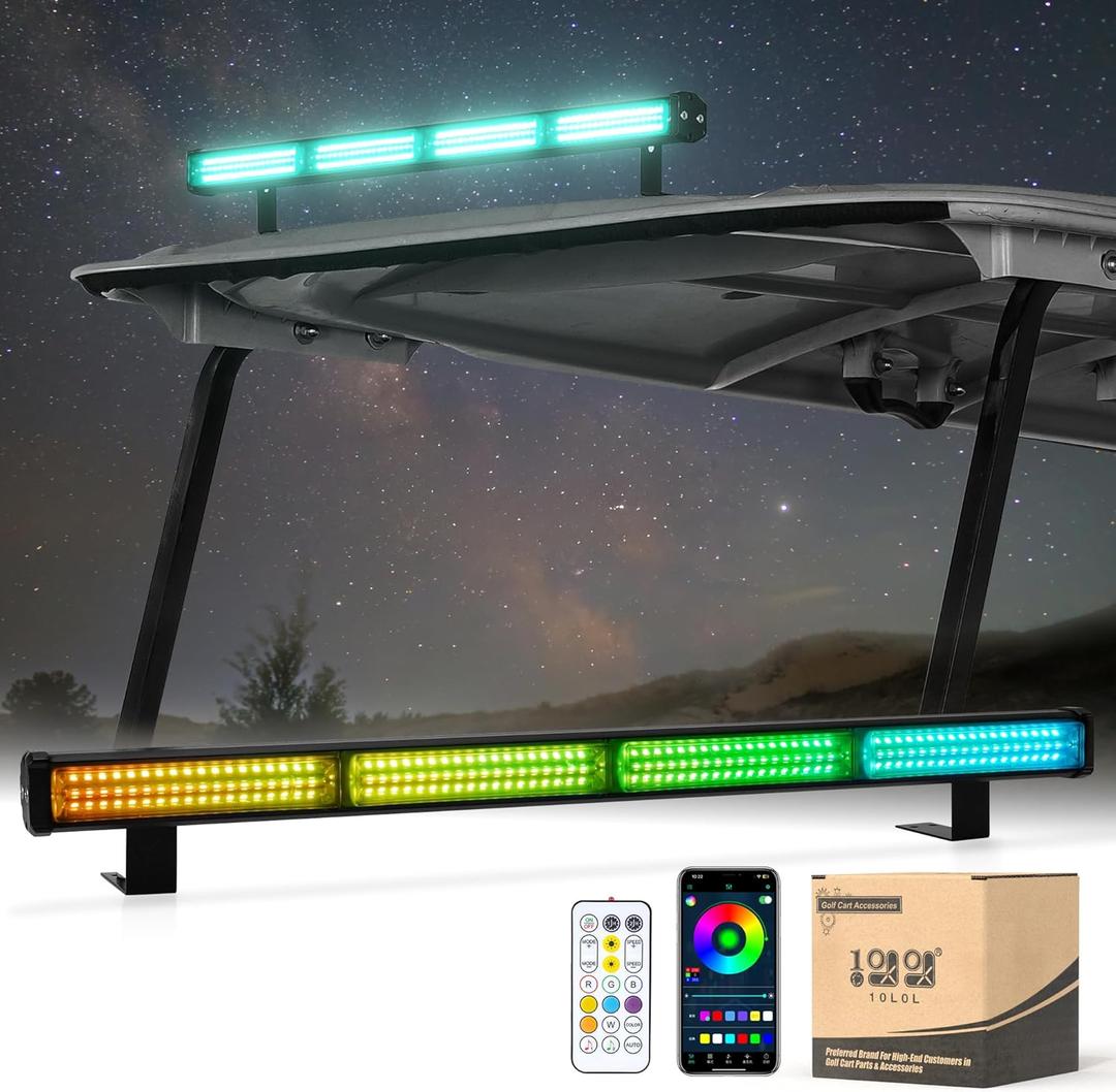 10L0L Golf Cart LED Strobe Light Bar - Roof Top Emergency Strobe Light Universal for Yamaha EZGO Club Car Rear Safety Warning & Mood Lighting with Remote Control App Control
