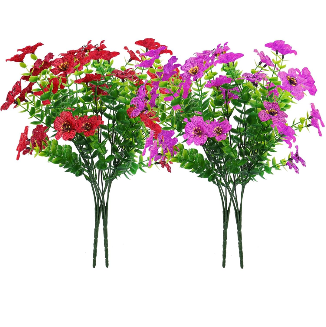 DOMMARE Fake Faux Plant Artificial Flowers for Outdoors, Uv Resistant Daisies Silk Flowers Decoration for Indoors Window Boxes Gardens Wedding Summer Home Grave Decor, 6 Bundles, And Butterflies