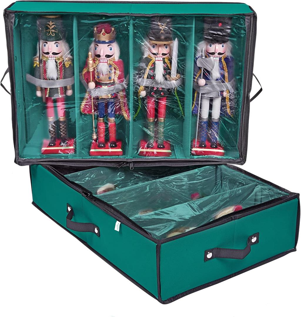 ProPik 2 Pack Christmas Figures Storage Box | Each Holds 4 Holiday Figurines up to 16 | Adjustable Nutcracker Decor Ornament Storage Container | Xmas Decorations Accessories Boxes (Green)