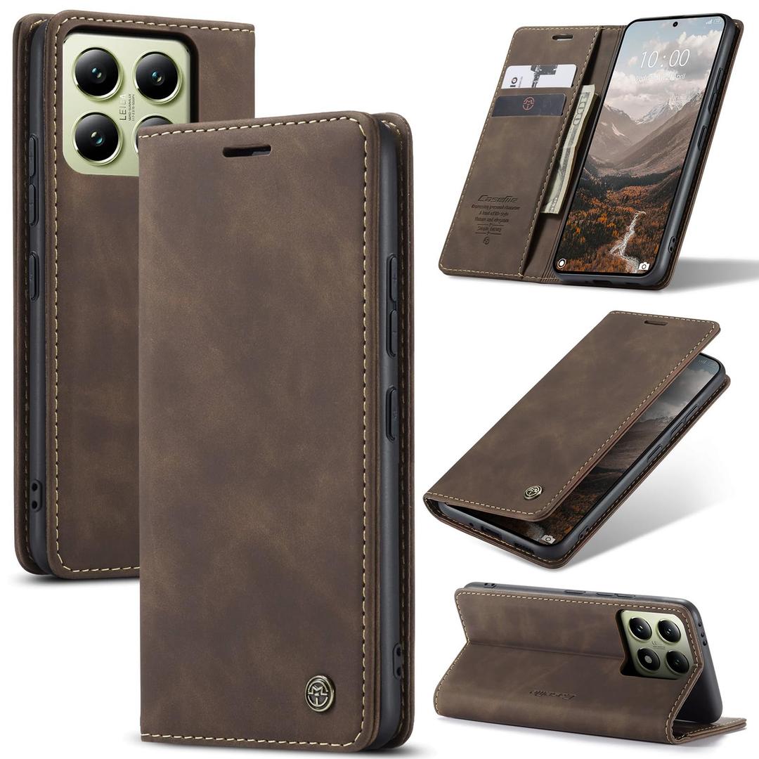Cracedily for Xiaomi 14T Case, Flip Wallet Leather Case with Card Holder Magnetic Closure Shockproof Kickstand Protective Phone Cases Cover for Xiaomi mi 14T, Coffee