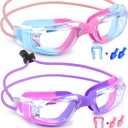 Vvinca Goggles for Kids 6-14 with Bungee Strap 2pc, Toddler Kids Swim Goggles for Swimming 8-12 No Hair Pulling for Boys Girl, One Size