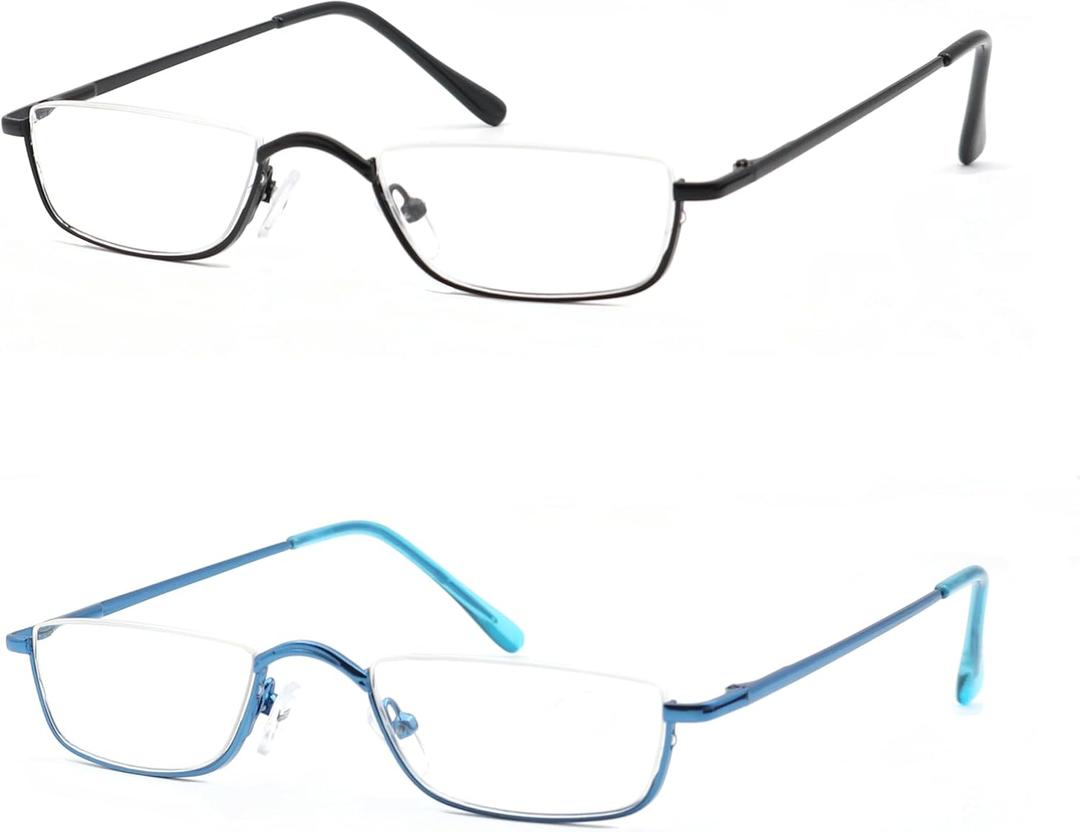 Half Reading Glasses, Half Lens Frame Metal Readers for Women Men, 1.25