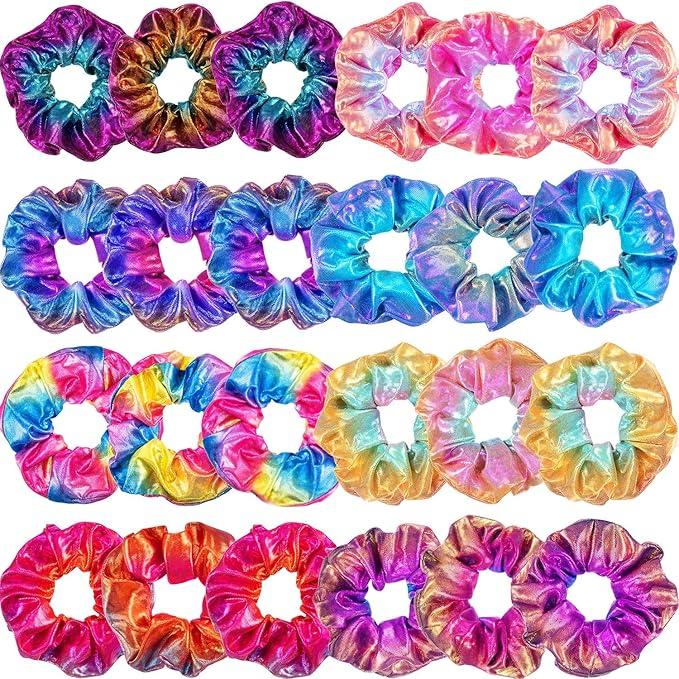 Tatuo 24 Pieces Rainbow Hair Scrunchies Elastic Bands Scrunchy Colorful Hair Ties for Women Girls Gymnastics Birthday Party Favors, Large(Rainbow Colors,Satin)