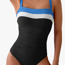 Eomenie Women's One Piece Swimsuit Tummy Control Ruched Bathing Suit Full Coverage Slimming Swimwear Color Block Swim Suit M
