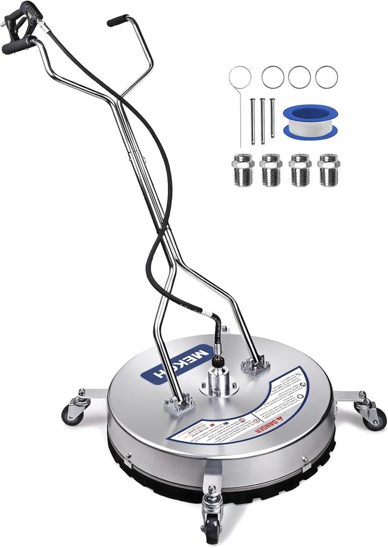 MEKOH Pressure Washer Surface Cleaner 22'', 4500PSI Stainless Steel Surface Cleaner Attachment with Wheels, Power Washer Accessory for Driveway Sidewalk Curb Deck Patio Cleaning, 3/8'' Quick-Connect