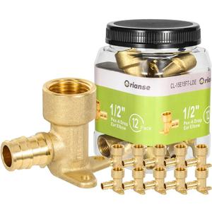12 Pack Orianse 1/2" Brass Cold Expansion Drop Ear Elbow,1/2" PEX-A x 1/2" NPT Female Threaded Pex-A Fittings for For Pex Pipe connection, NSF/ANSI 61 NSF 372 Certificate, ASTM F1960 Certified