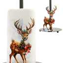 Deer Paper Towel Holder, One-Handed Tear Paper Roll Stand with Weighted Base, Freestanding Metal Paper Towel Holders for Kitchen Bathroom, Rustic Cute Deer Decor, Housewarming Gift(1 Pack)