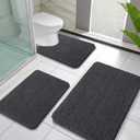 OLANLY Bathroom Rugs Sets 3 Piece, Soft Absorbent Chenille Bath Mats and U-Shaped Contour Toilet Rug, Quick Dry, Home Decor Accessories, Bath Mat Set for Bathroom (30"x20"+24"x16"+24"x20", Dark Grey)