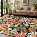 Area Rugs 9x12 Floral Rug, Washable Botanical Flower Carpet, Non Slip, Print Pattern, Low Pile Carpet for Living Room, Bedroom, Kitchen, Dining Room, Nursery, Playroom, Indoor-Red/Orange