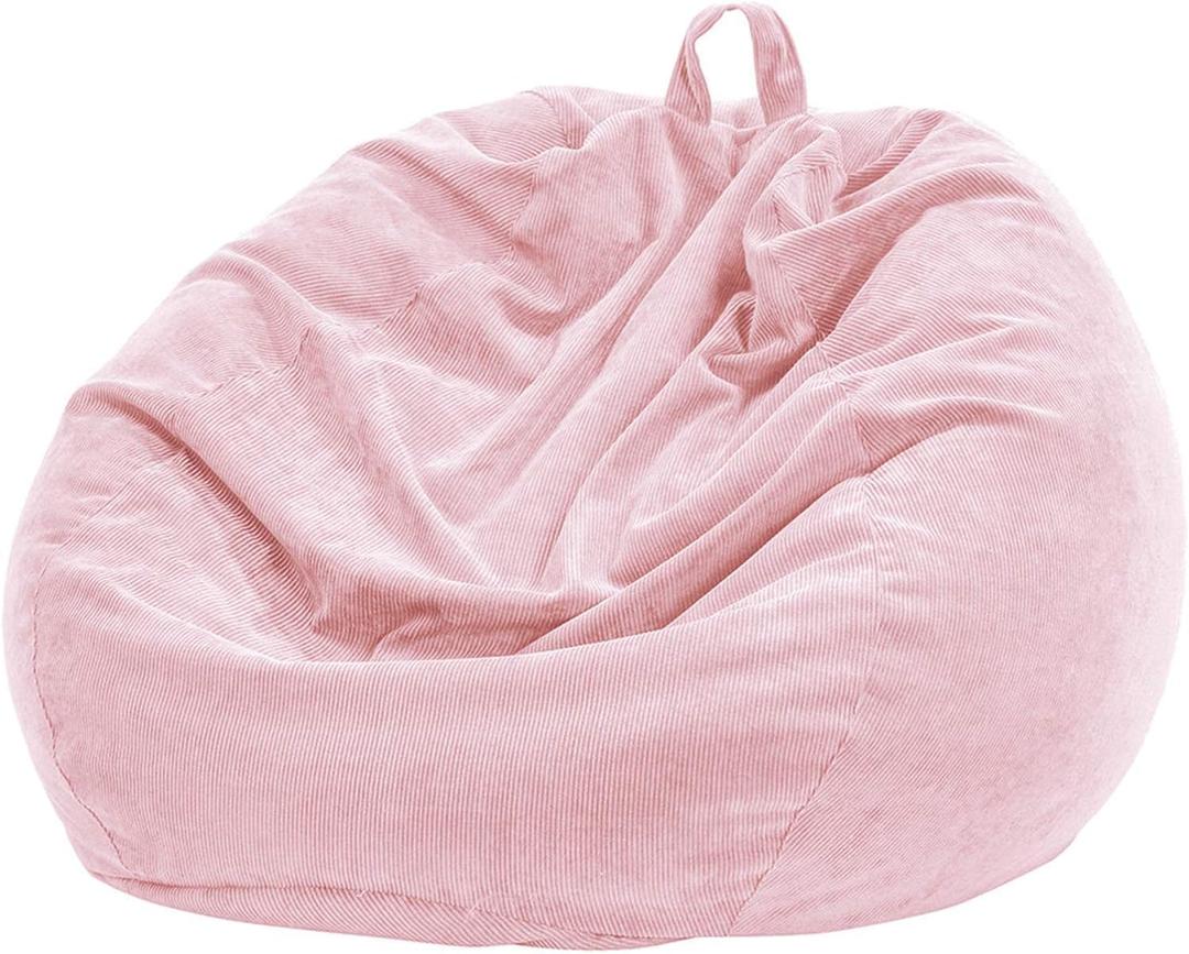 Nobildonna 3 ft Bean Bag Chair Cover (No Filler) 35"43" Large Stuffed Animal Storage Bean Bag Washable Big Beanbag Chair Cover Premium Corduroy Stuffable Bean Bag Cover for Adults,Kids,Pink 300L (Large(Cover Only))