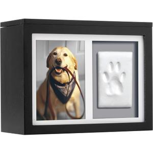 Pearhead Pet Memory Box & Urn Solid Wood, Black Finish, Personalized Keepsake with Clay Paw-Print Kit & 4" 6" Photo Frame Holds Ashes, Collars, Special Toys & Memories