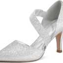 mysoft Women's Pointed Toe Low Stiletto Heel Dress Pumps Shoes, 6, Silver Glitter