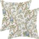 CXMEIFLY Chinoiserie Spring Pillow Covers 20 x 20 Inch Set of 2 for Blue Sage Green Vintage Flowers Bird Decor Throw Pillows Plant Farmhouse Outdoor Decorative Cushion Cases for Couch Bed Decorations (20" x 20" (Pack of 2), Blue Sage Green Floral Bird)