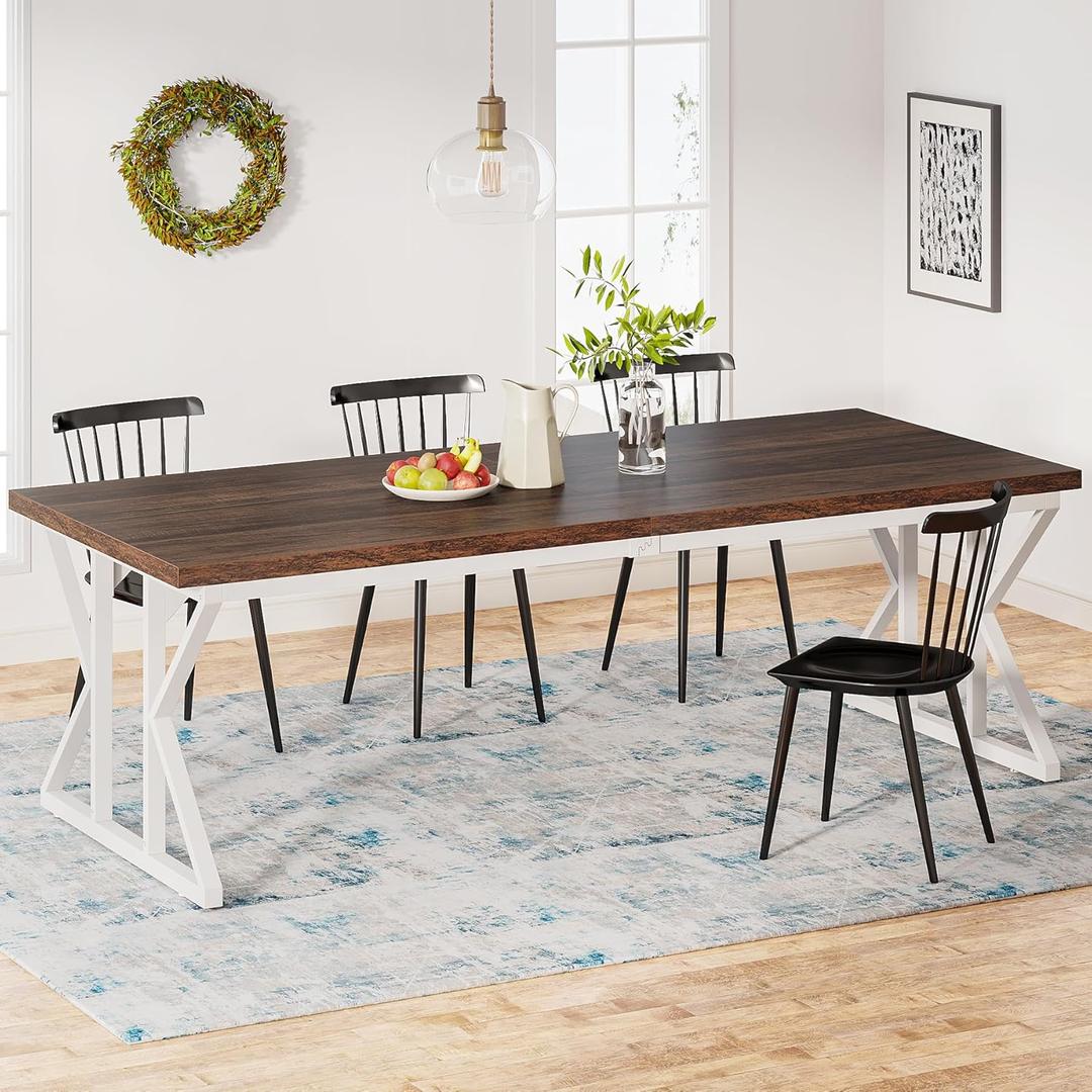 Tribesigns Farmhouse Dining Table for 6-8 People, 78.7-Inch Rectangular Wood Dining Table, Rustic Kitchen Table with Heavy Duty Metal Legs for Dining Room (Rustic Brown/White) Tribesigns Farmhouse Dining Table for 6-8 People, 78.7-Inch Rectangular Wood Dining Table, Rustic Kitchen Table with Heavy Duty Metal Legs for Dining Room (Rustic Brown/White)