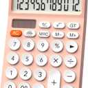 CATIGA 12 Digit Desktop Calculator Basic Desk Calculator with Large LCD Display, Big Buttons, 4 Function, Solar and Battery Dual Power, for Office, School, Home, SD-1292 Pink