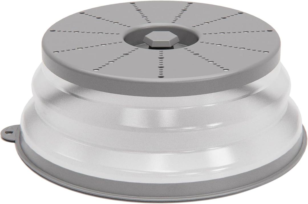 WVM Microwave Splatter Cover Vented for Food with Hook Hole, Splatter Guard & Colander Kitchen Gadget for Food, Meal Prep, Grey