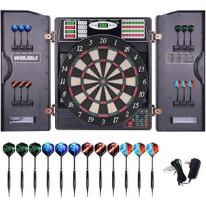 Electronic Dart Board LED Electric Digital Dart Boards for Adults with Cabinet with 12 Soft Tip Dartboard Set