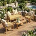 LAGRATY Outdoor Chair Cushions for Patio Furniture24" x 24" Deep Seat Cushions with Backrest for Couch Sofa Chair - Waterproof Fade-Resistant Patio Cushion (Set of 2,Khaki and White)