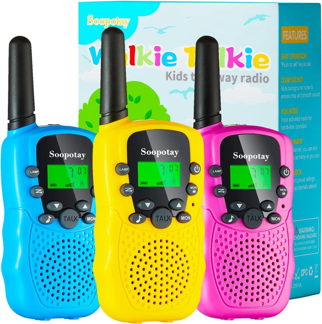 Walkie Talkies for Kids, Walkie Talkie Toys for Girls Boys, Easter Basket Stuffers for Kids, Outdoor Toys/Outdoor Games for Kids Age 4-8, Birthday Gifts for 3 4 5 6 7 8 9 10 Year Old Girl Boys (Blue Pink Yellow)