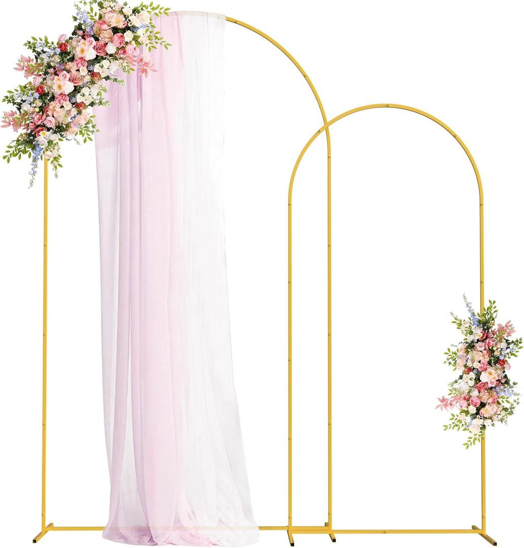 Metal Arch Backdrop Stand Set of 2 Gold Wedding Arch Stand 7.2FT & 6FT Arched Backdrop Frame for Birthday Party Baby Shower Graduation Ceremony Decoration