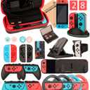 Switch Accessories - Family Bundle Accessories for Nintendo Switch, Carry Case& Screen Protector,4 Pack Joy Con Grips and Steering Wheels, Case Cover,Stand Mount,Joy Con Charger and More
