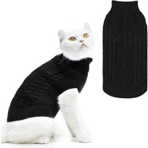 PUPTECK Winter Cat Sweater Coat - Soft Warm Cold Weather Clothes Knitwear for Kittens & Small Dogs Indoor Outdoor Wearing, Knitted Classic for Doggies Kitties Girls Boys, Black, L