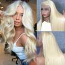 32 Inch Long Platinum Blonde Lace Front Wig Human Hair 13x6 HD Transparent Lace Frontal White Blonde Brazilian Real Remy Hair Wear and Go Glueless Wigs for Women Pre Plucked Tiny Knots 180% Density
