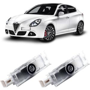 Never Fade Alfa Romeo Door Light Logo, Projection Ghost Shadow Welcome Puddle Light Compatible with Stelvio Mito Giulietta Giulia 147 159 Accessories (White Letter)
