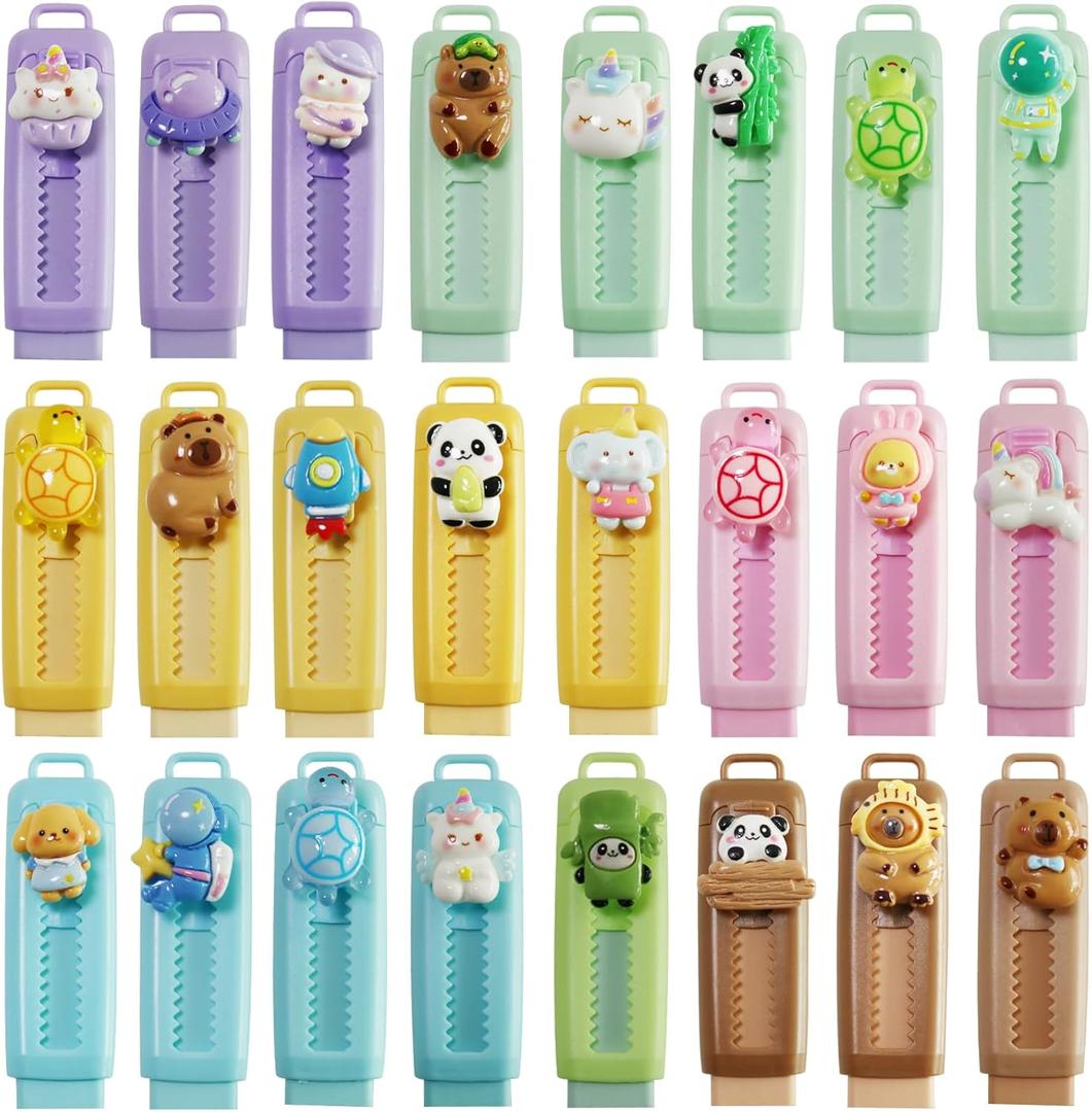 24 Pcs Cute Retractable Eraser for Pencils | Kawaii School Supplies Erasers| Back to Schools Essentials|Cute Erasers Supplies| Perfect Back to School Gifts