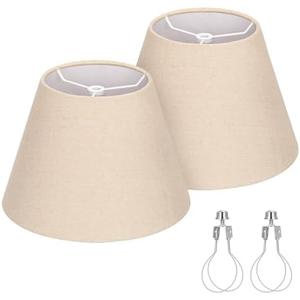 Seaside village Small Lamp Shades for Table Lamp, Natural Linen Lamp Shades Set of 2, 5.5" Top x 10" Bottom x 6.6" High, Brown Burlap Lampshade Replacement, Spider, Bulb Clip Adapters Included