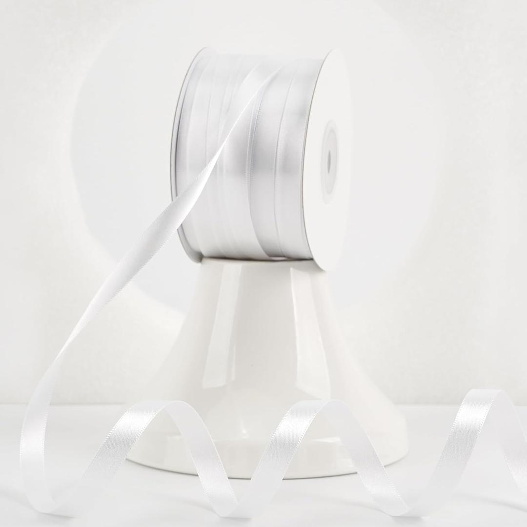 MEEDEE White Satin Ribbon 3/8 Inch Lux Double Faced Satin 100 Yards Roll Thin White Ribbon for Gift Wrapping, Party Supply, Birthday, Baby Shower, Wedding, DIY Crafts, Festival Supplies