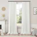 Living Room Curtains 84 Inches Long Faux Linen Darkening Curtain for Bedroom Boho Burlap Full Blackout Soundproof Thermal Insulated Drapes for Nursery Room Divider 52x84 Length 2 Panel Ivory Off White
