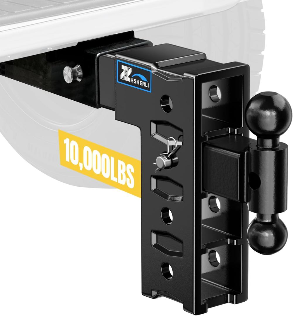 Adjustable Tow Hitch Fits 3" Receiver, Trailer Hitch with 9" Drop/Rise, Dual Ball Mount (2-5/16" & 2"), 10,000 lbs Towing Capacity, Drop Hitch for Trucks with Hitch Pin Lock